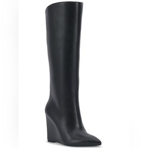 INC Womens Appile Faux leather Pointed toe Knee-High Boots Black